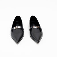 Hermes Black Lambskin Leather Kelly Ballet Flats Size 38.5