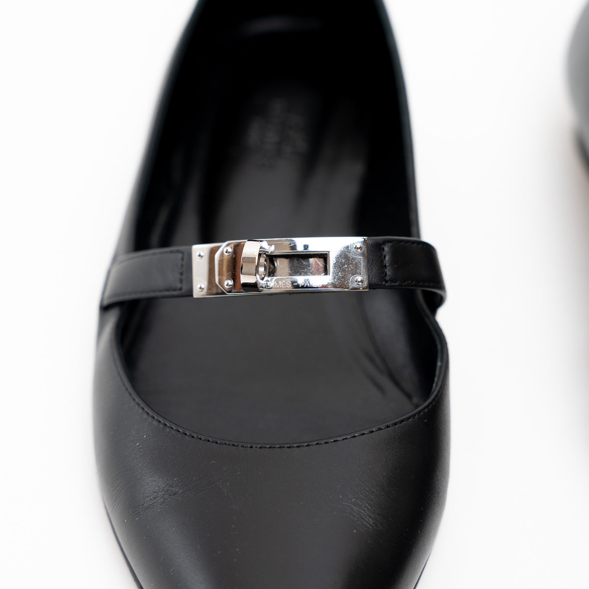 Hermes Black Lambskin Leather Kelly Ballet Flats Size 38.5
