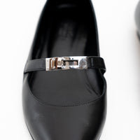 Hermes Black Lambskin Leather Kelly Ballet Flats Size 38.5
