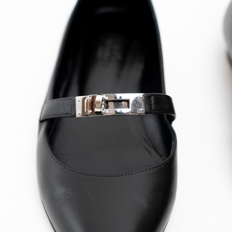 Hermes Black Lambskin Leather Kelly Ballet Flats Size 38.5