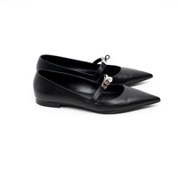 Hermes Black Lambskin Leather Kelly Ballet Flats Size 38.5