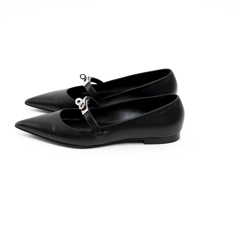 Hermes Black Lambskin Leather Kelly Ballet Flats Size 38.5