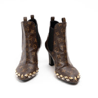 Louis Vuitton Monogram Canvas Studded Chelsea Heel Boot Size 39