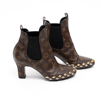 Louis Vuitton Monogram Canvas Studded Chelsea Heel Boot Size 39