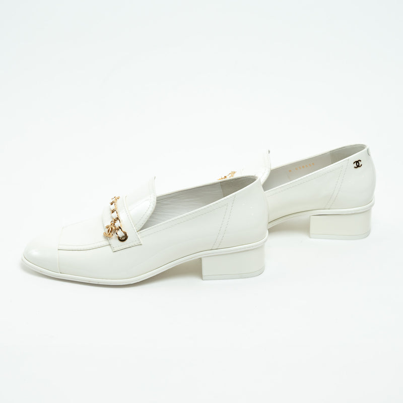 Pre-Loved Chanel™ White Patent Leather Loafers Size 39C