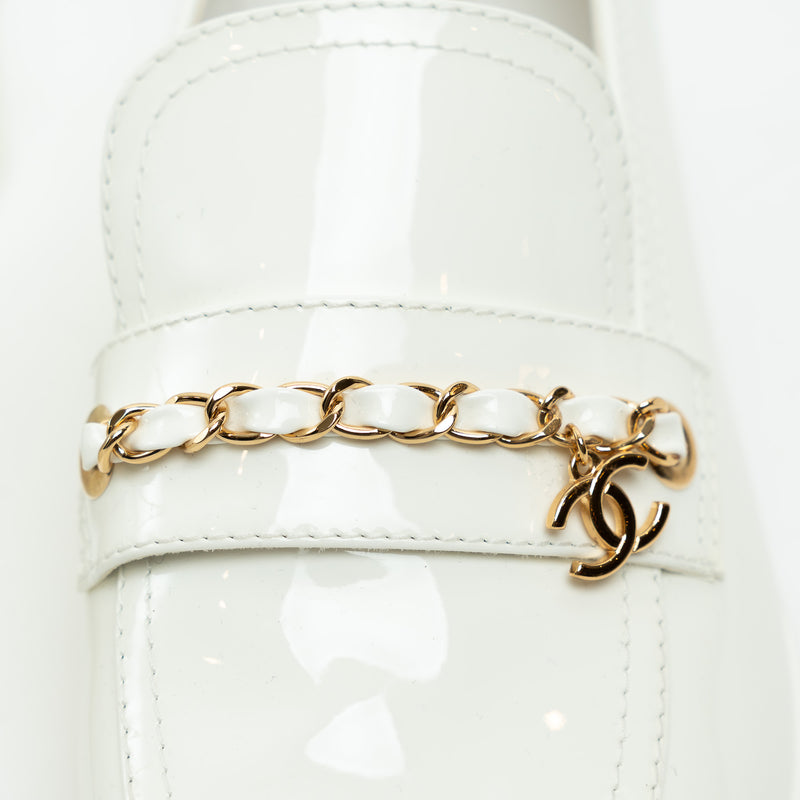 Pre-Loved Chanel™ White Patent Leather Loafers Size 39C