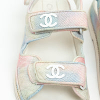 Pre-Loved Chanel™ Pink and Blue Multicolor Corduroy Dad Sandals Size 37C