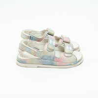 Pre-Loved Chanel™ Pink and Blue Multicolor Corduroy Dad Sandals Size 37C