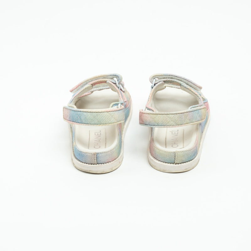 Pre-Loved Chanel™ Pink and Blue Multicolor Corduroy Dad Sandals Size 37C