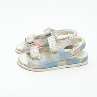 Pre-Loved Chanel™ Pink and Blue Multicolor Corduroy Dad Sandals Size 37C