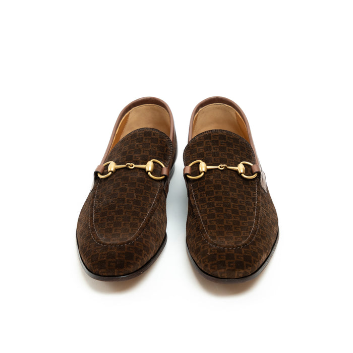 Gucci Brown Monogram Suede Horsebit Loafers Size 8