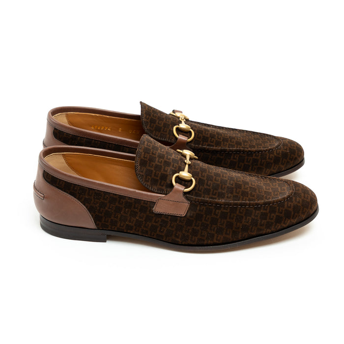 Gucci Brown Monogram Suede Horsebit Loafers Size 8