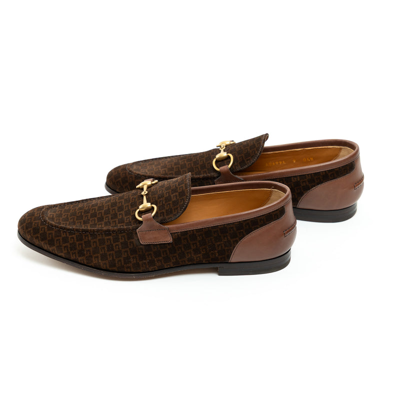 Gucci Brown Monogram Suede Horsebit Loafers Size 8