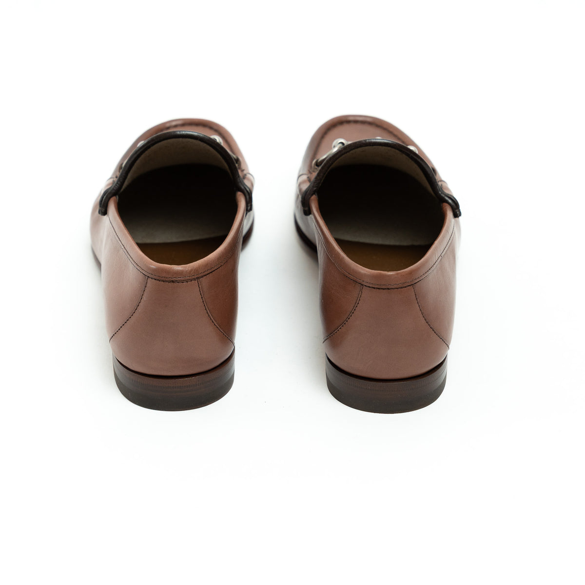 Gucci Brown Grained Leather Horsebit Loafers, Size 8