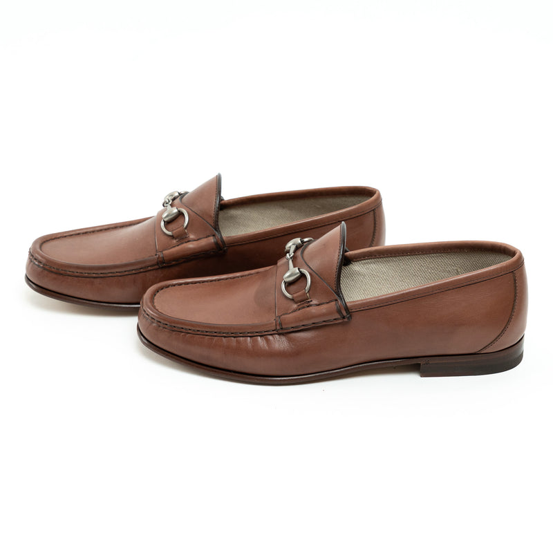 Gucci Brown Grained Leather Horsebit Loafers, Size 8