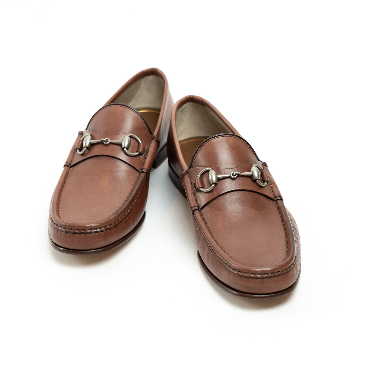 Gucci Brown Grained Leather Horsebit Loafers, Size 8