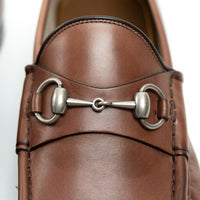Gucci Brown Grained Leather Horsebit Loafers, Size 8
