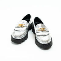 Celine Metallic Croc Embossed Leather Loafers Size 38
