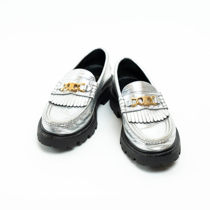 Celine Metallic Croc Embossed Leather Loafers Size 38