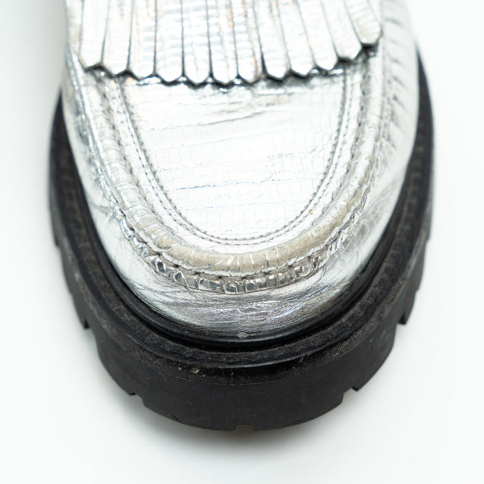 Celine Metallic Croc Embossed Leather Loafers Size 38