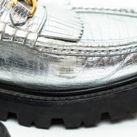 Celine Metallic Croc Embossed Leather Loafers Size 38