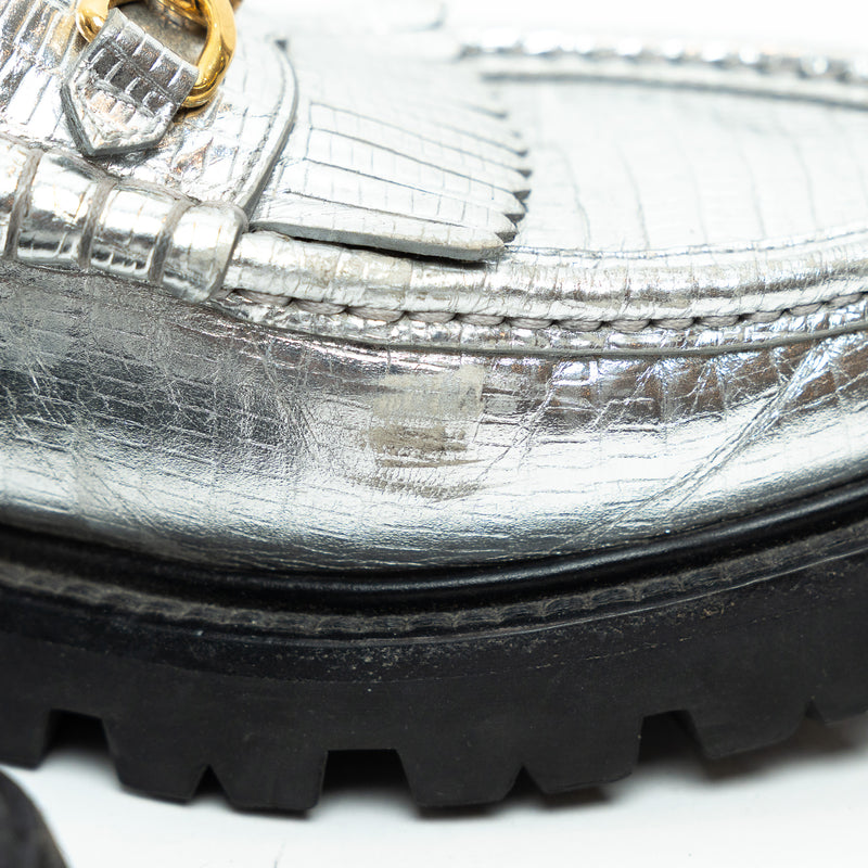 Celine Metallic Croc Embossed Leather Loafers Size 38