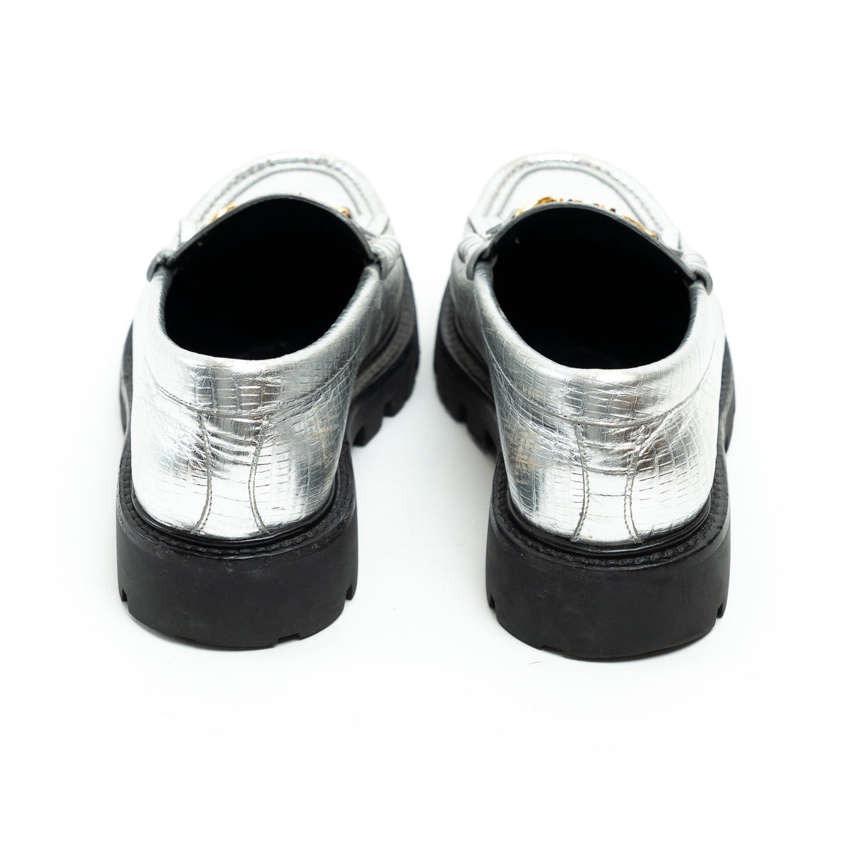 Celine Metallic Croc Embossed Leather Loafers Size 38