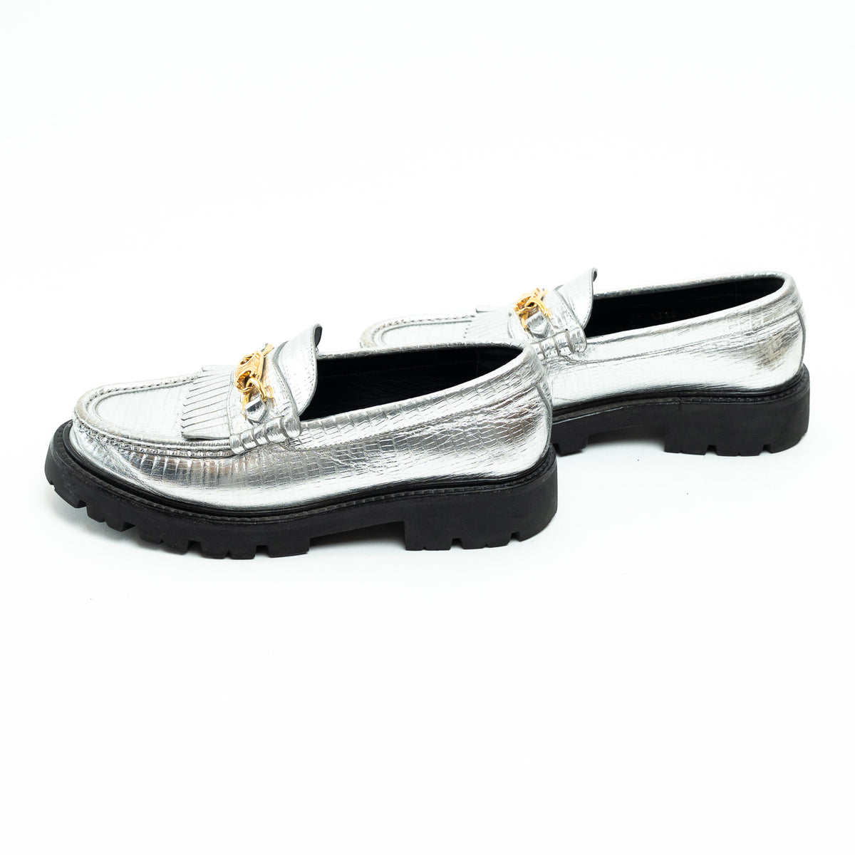 Celine Metallic Croc Embossed Leather Loafers Size 38