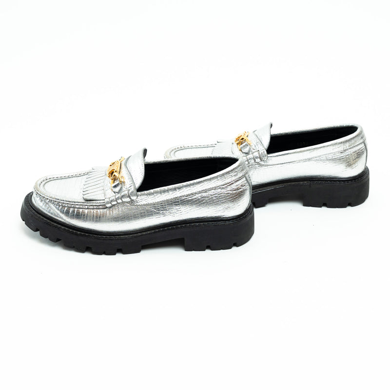 Celine Metallic Croc Embossed Leather Loafers Size 38