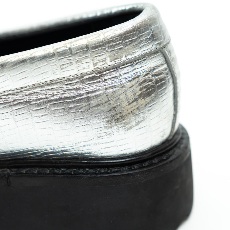 Celine Metallic Croc Embossed Leather Loafers Size 38