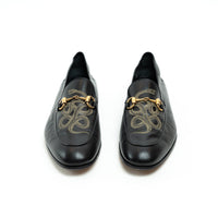 Gucci Black Lambskin Leather Snake Print Horsebit Loafers Size 8