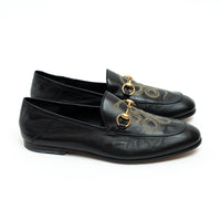 Gucci Black Lambskin Leather Snake Print Horsebit Loafers Size 8