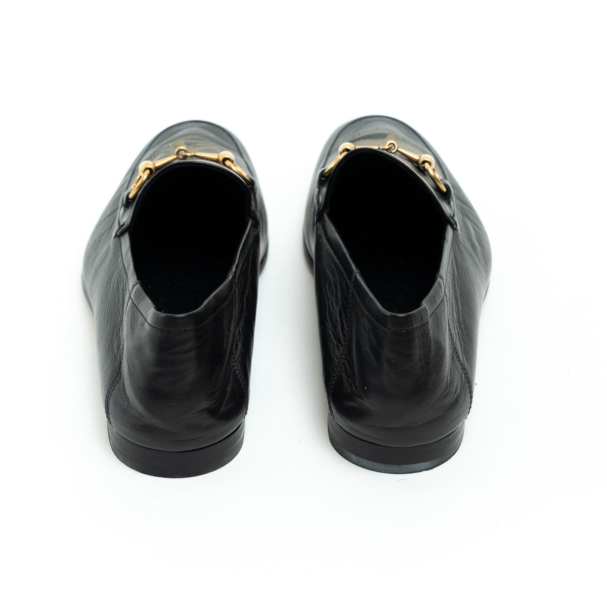 Gucci Black Lambskin Leather Snake Print Horsebit Loafers Size 8