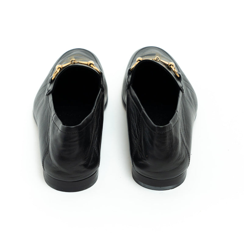 Gucci Black Lambskin Leather Snake Print Horsebit Loafers Size 8