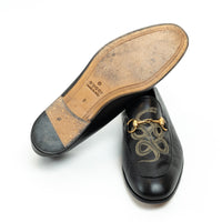 Gucci Black Lambskin Leather Snake Print Horsebit Loafers Size 8