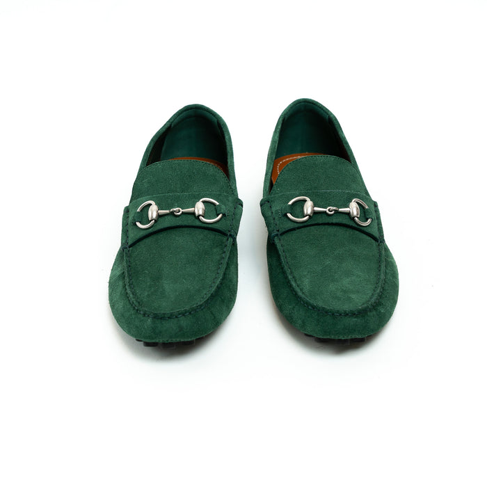 Gucci Green Suede Horsebit Loafers Size 42