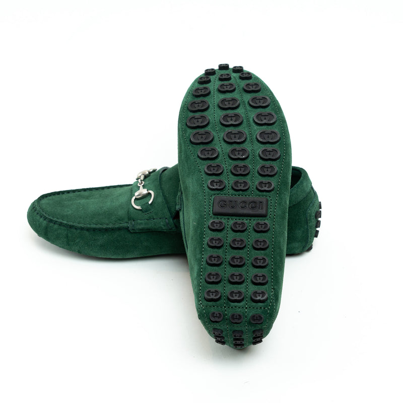 Gucci Green Suede Horsebit Loafers Size 42