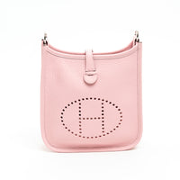 Hermes Rose Sakura Clemence Leather Mini Evelyne 16