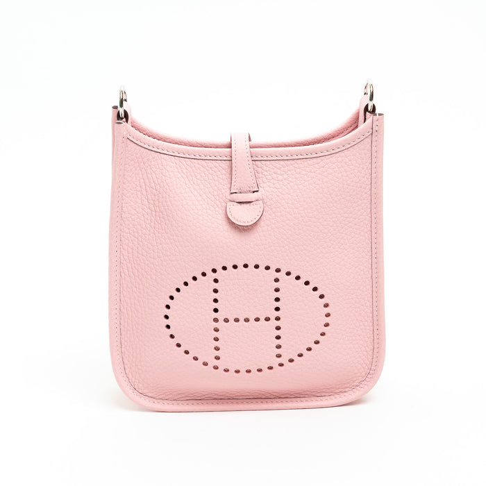 Hermes Rose Sakura Clemence Leather Mini Evelyne 16