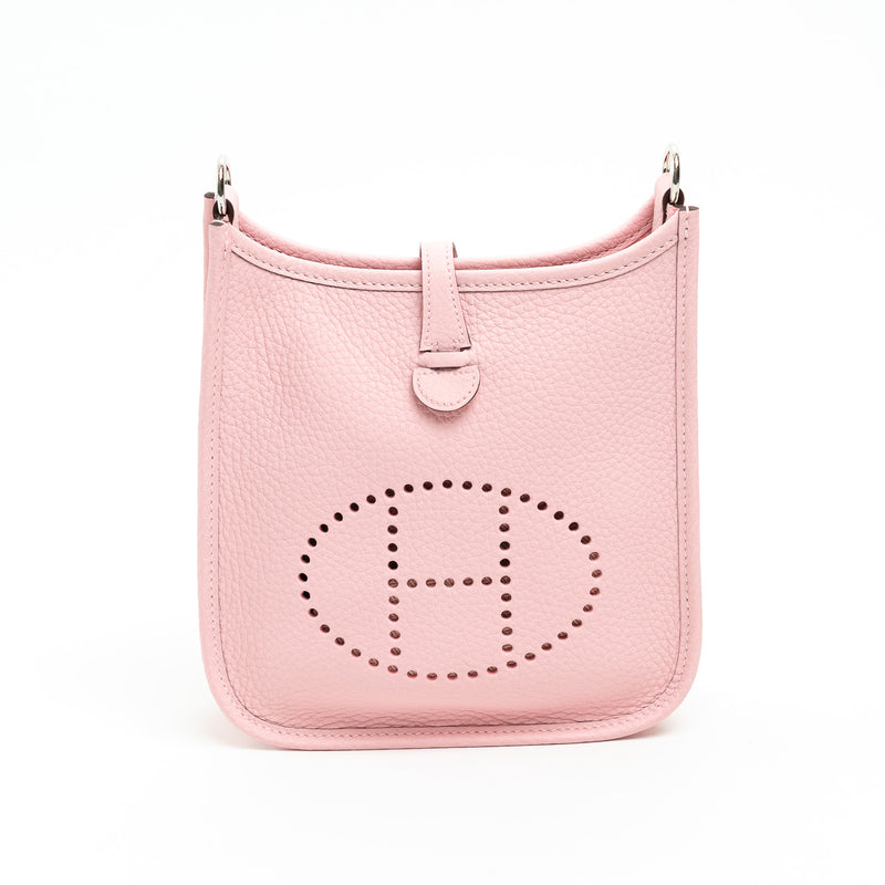 Hermes Rose Sakura Clemence Leather Mini Evelyne 16