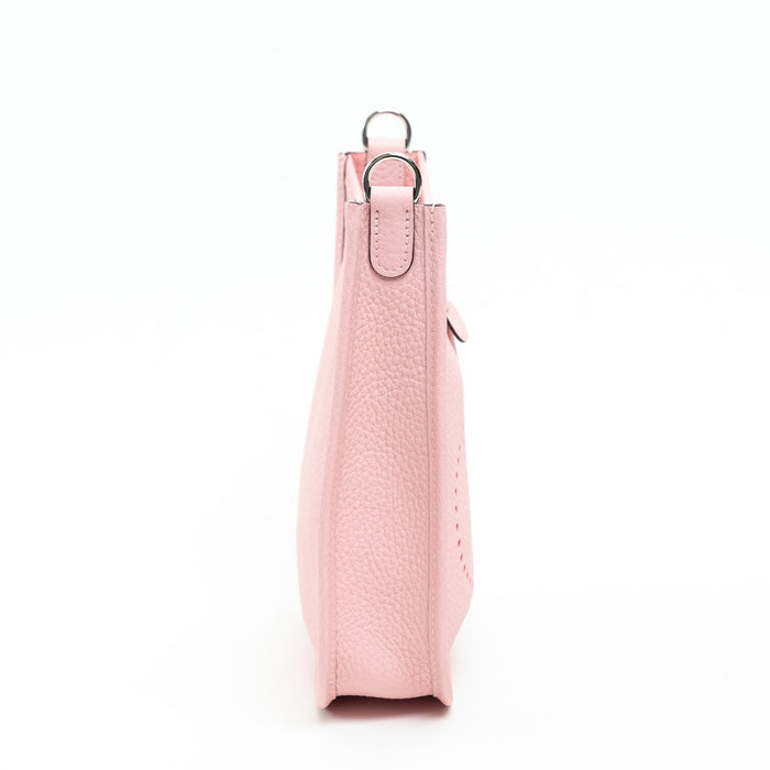 Hermes Rose Sakura Clemence Leather Mini Evelyne 16