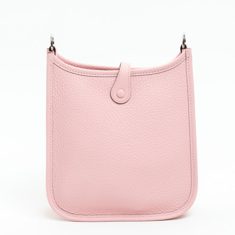 Hermes Rose Sakura Clemence Leather Mini Evelyne 16