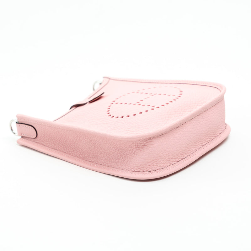 Hermes Rose Sakura Clemence Leather Mini Evelyne 16