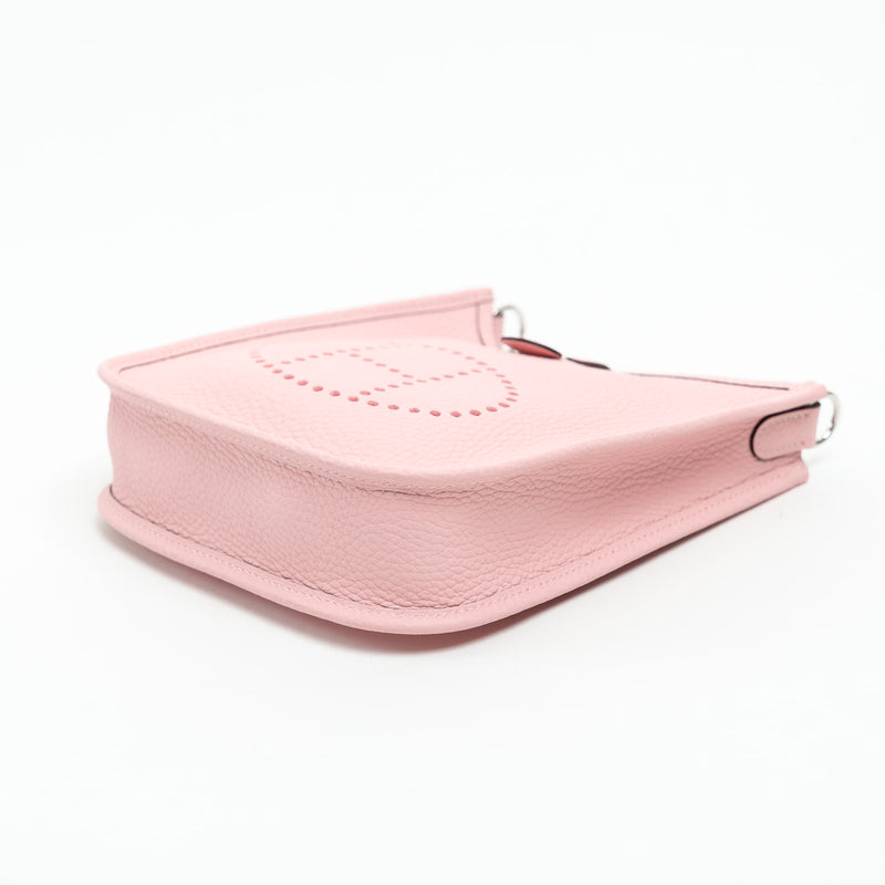 Hermes Rose Sakura Clemence Leather Mini Evelyne 16