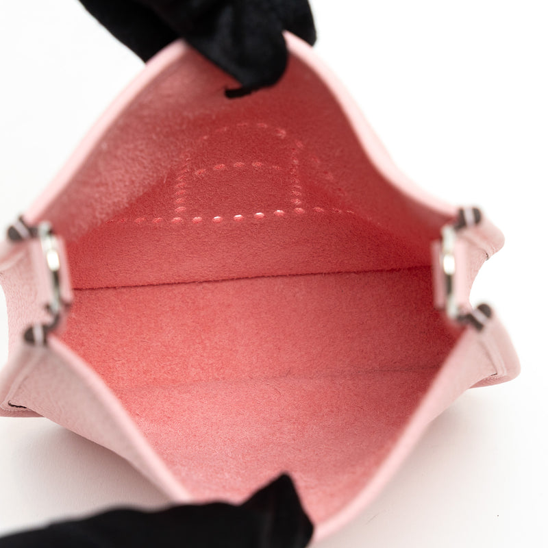 Hermes Rose Sakura Clemence Leather Mini Evelyne 16