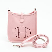 Hermes Rose Sakura Clemence Leather Mini Evelyne 16