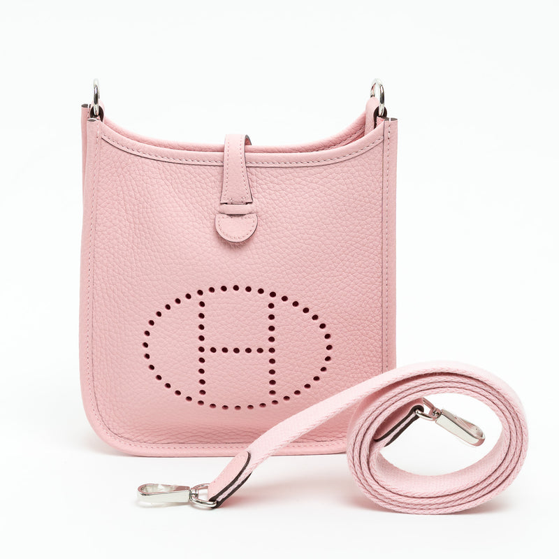 Hermes Rose Sakura Clemence Leather Mini Evelyne 16
