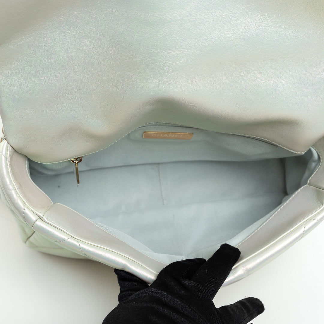 Pre-Loved Chanel ™ Pearlescent White Leather Large Chanel 19 Handbag