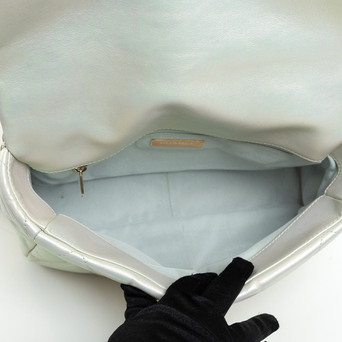 Pre-Loved Chanel ™ Pearlescent White Grained Leather 19 Handbag
