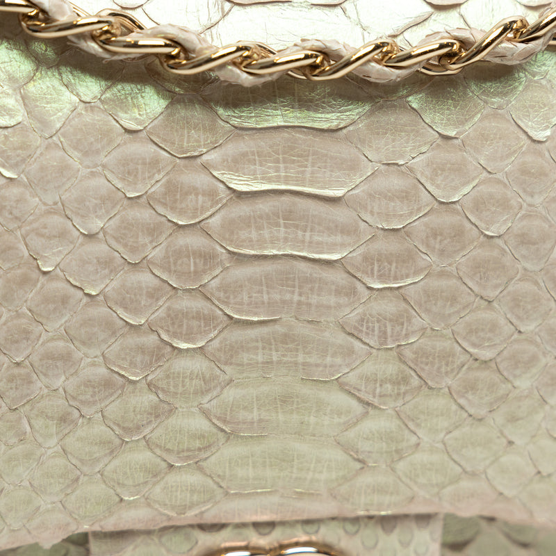 Pre-Loved Chanel™ Pearlescent Beige Python Leather Jumbo Classic Double Flap Bag